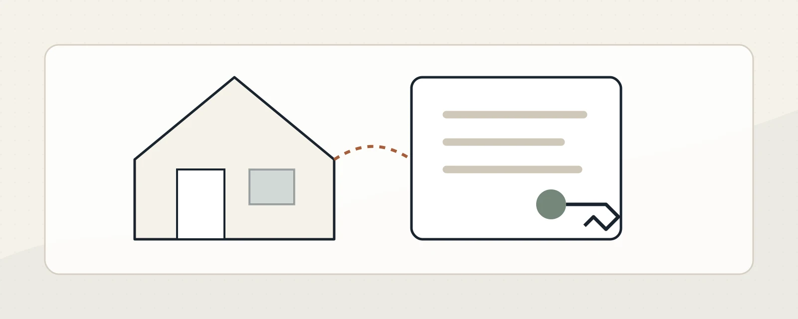 Illustration of rental paperwork: a signed lease, a set of keys, and a deposit receipt.